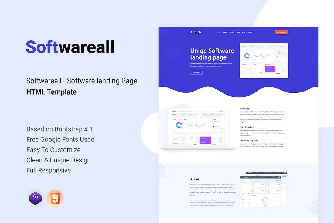 Softwareall - SaaS App Landing Page HTML Template