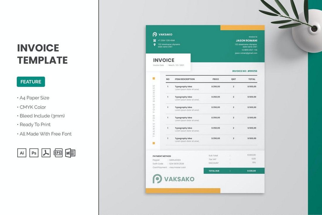 Vakasko - Commercial Invoice Template for Word