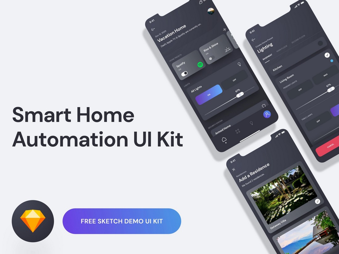 Free Smart Home App UI Kit for Sketch