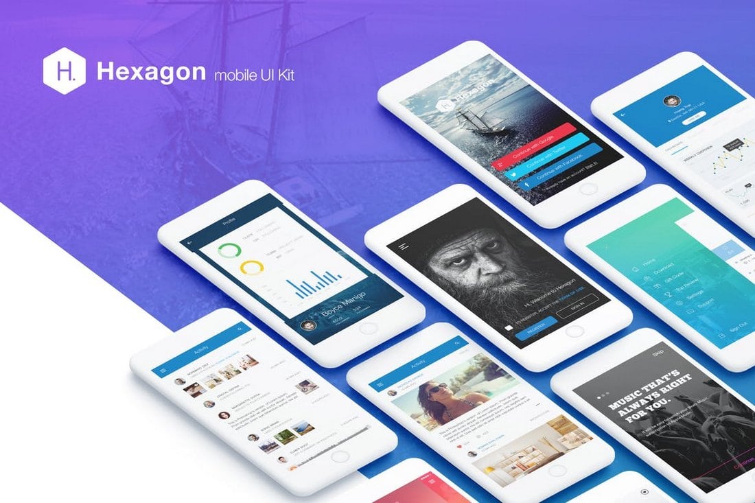 Hexagon - Mobile UI Kit Sketch Templates