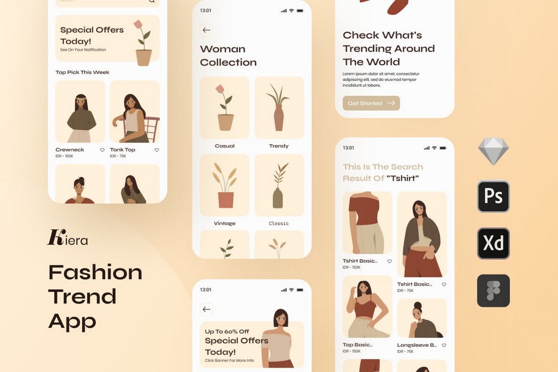 Kiera Fashion Trends iOS App Template for Sketch