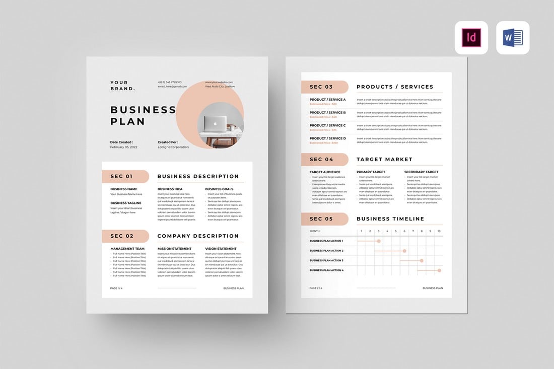 One Page Business Plan Template for Word