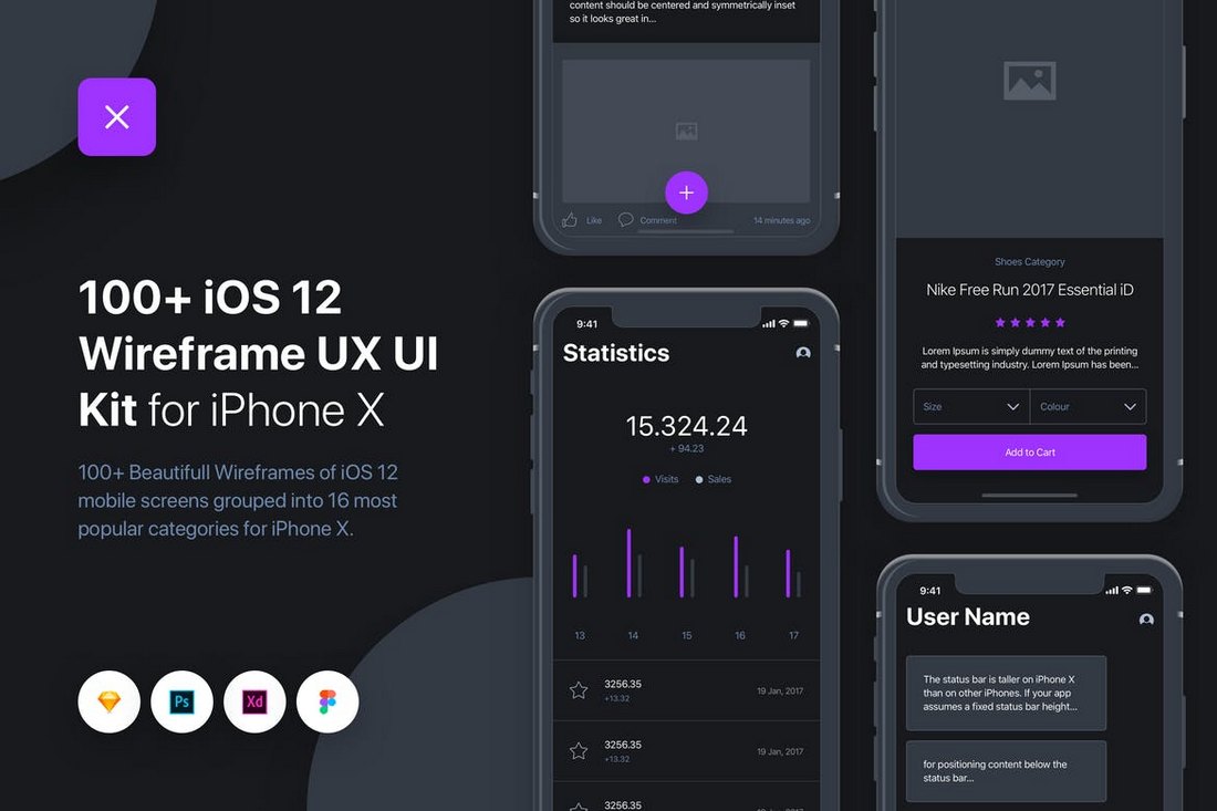 UIXO - iOS 12 Wireframe UI & UX Kit