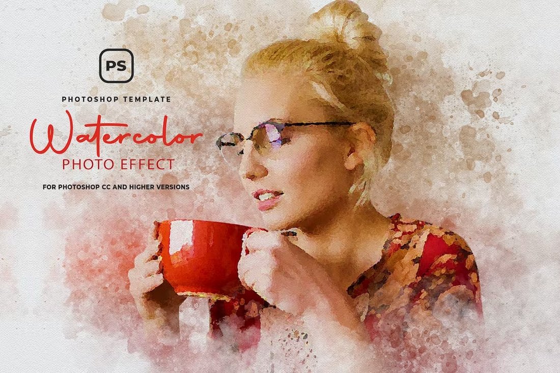Watercolor Effect Photoshop Template PSD