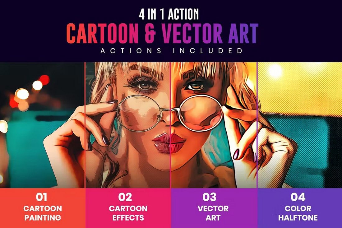 4 in 1 Comic Book & Vector Art Photoshop Actions