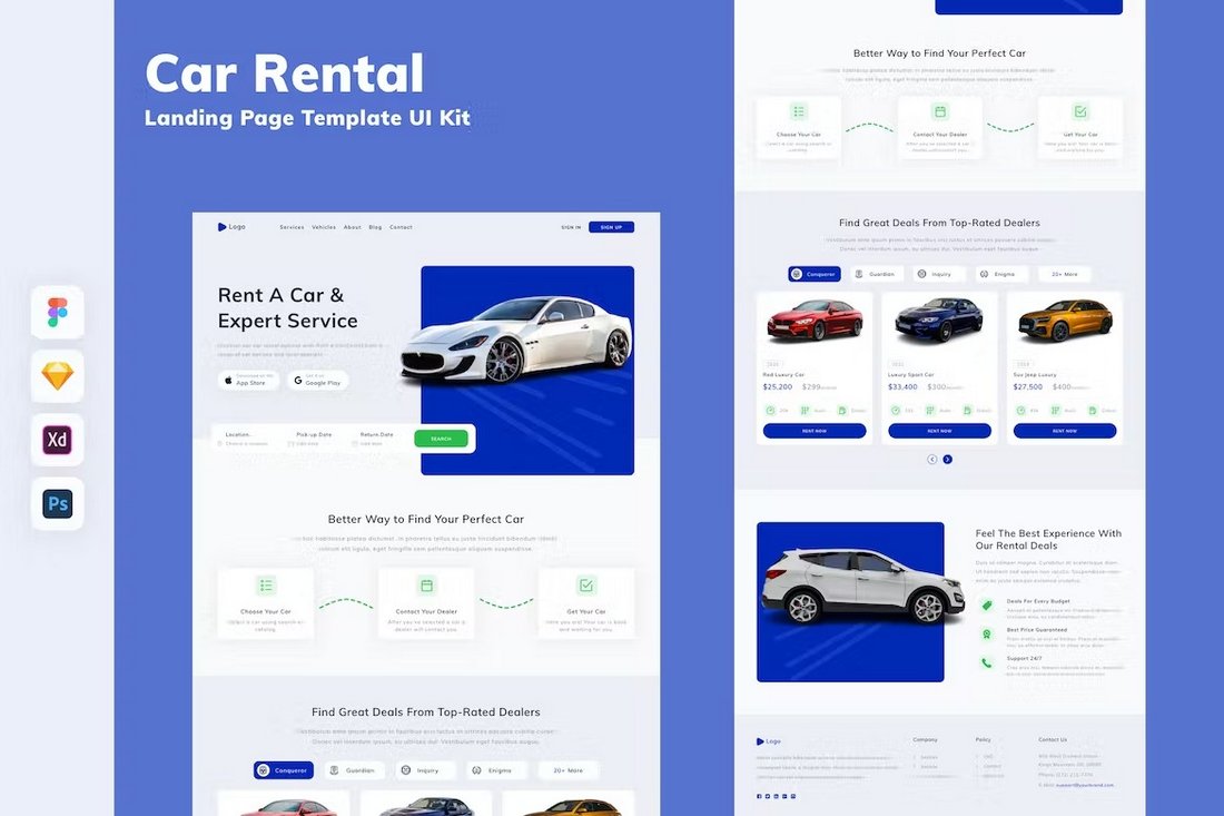 Car Rental Landing Page Template Adobe XD UI Kit