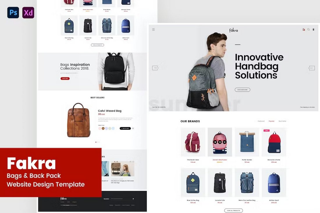 Fakra - Bags & Backpack Store Adobe XD Website Template