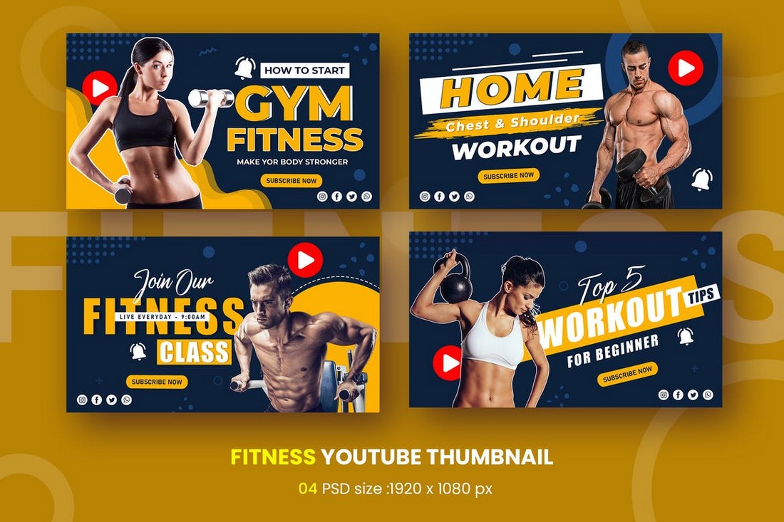 Gym Fitness Youtube Thumbnail Templates