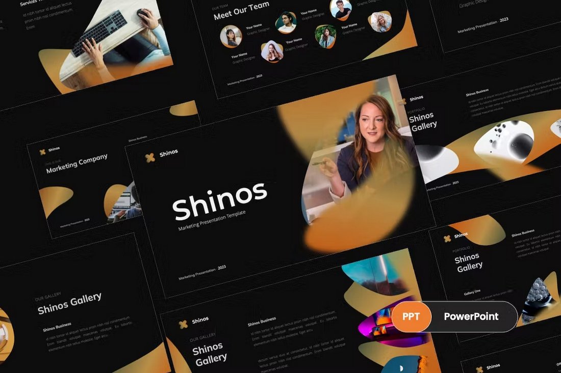Shinos - Cool Dark Pitch Deck PowerPoint Template