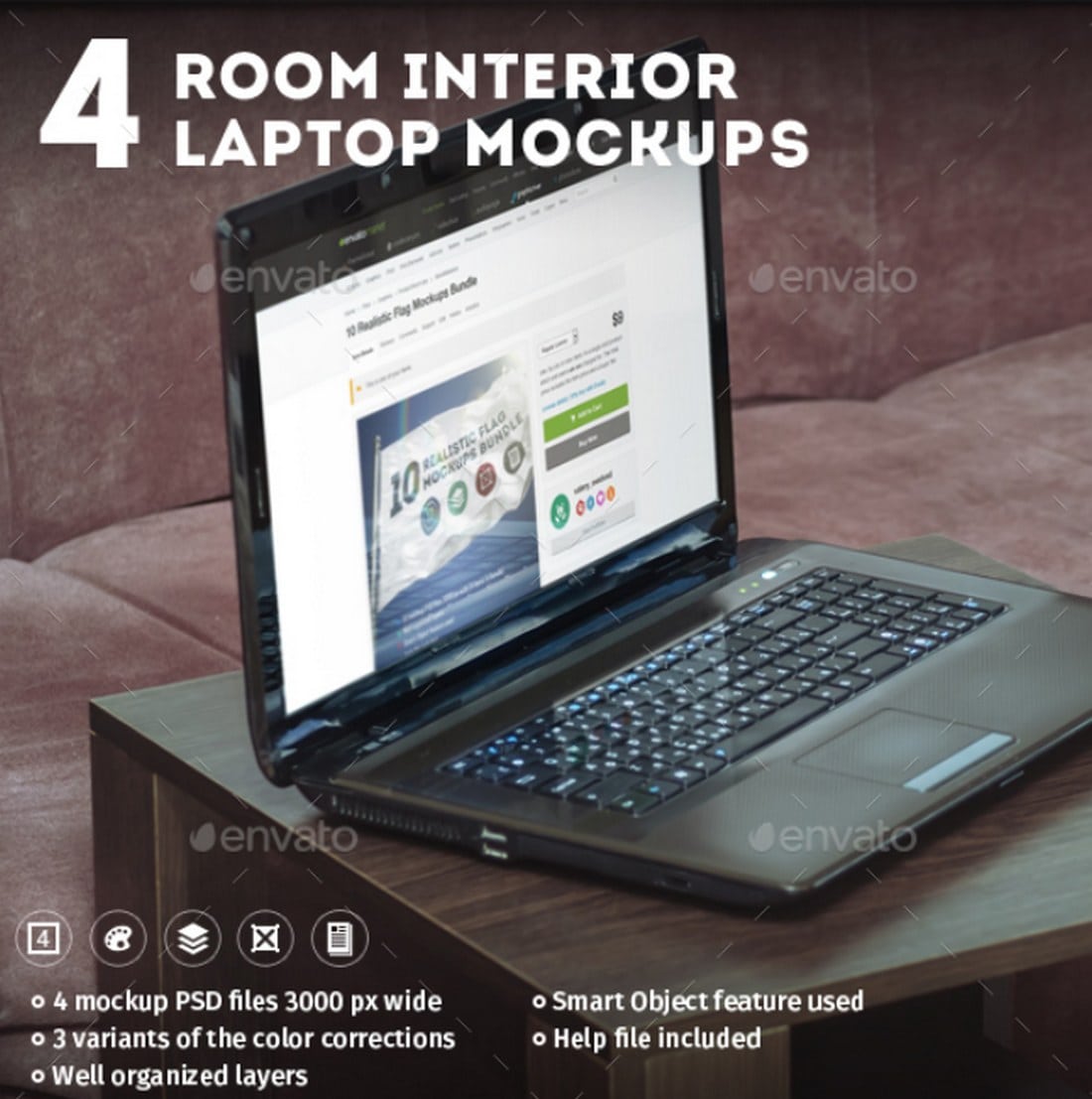 4 Interior Laptop mockups