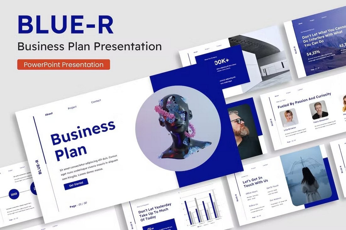 BLUE-R - Creative PowerPoint Template Blue and White