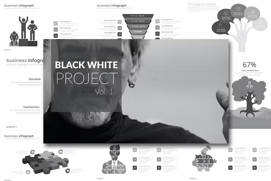 Black White PowerPoint Infographic Slides