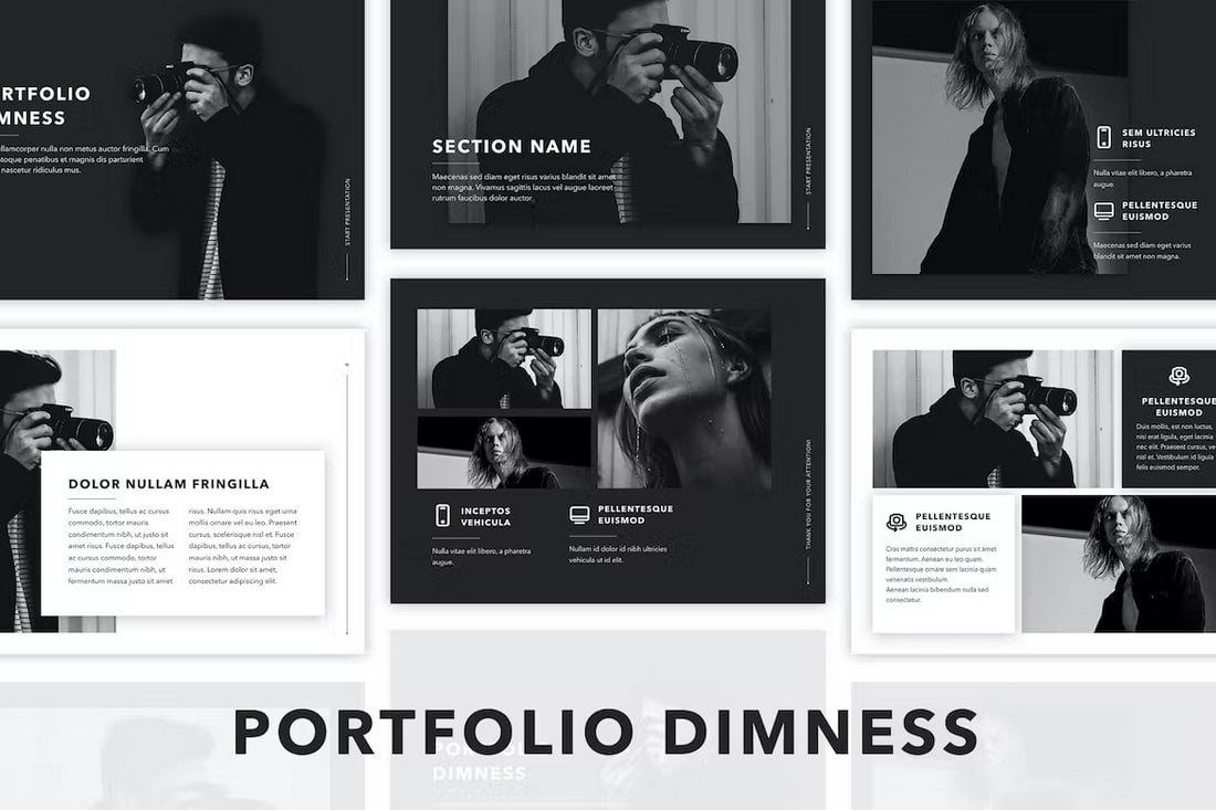 Dimness - Black and White Portfolio PowerPoint Template