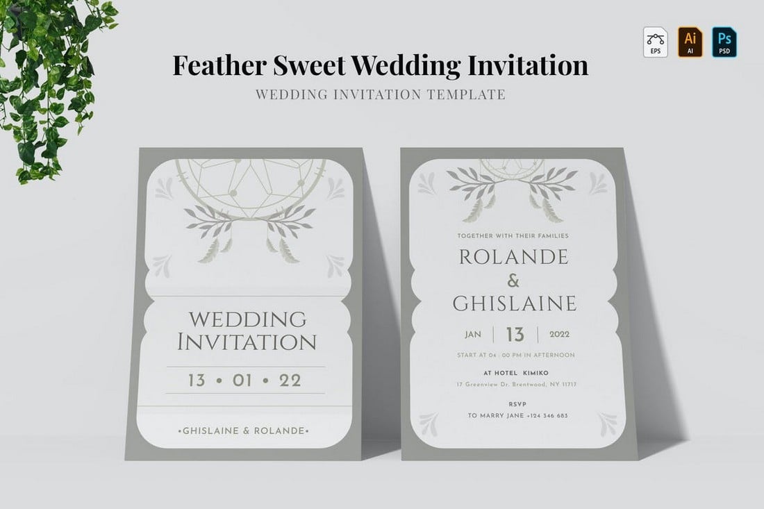 Feather Sweet - Minimal Wedding Invitation Template