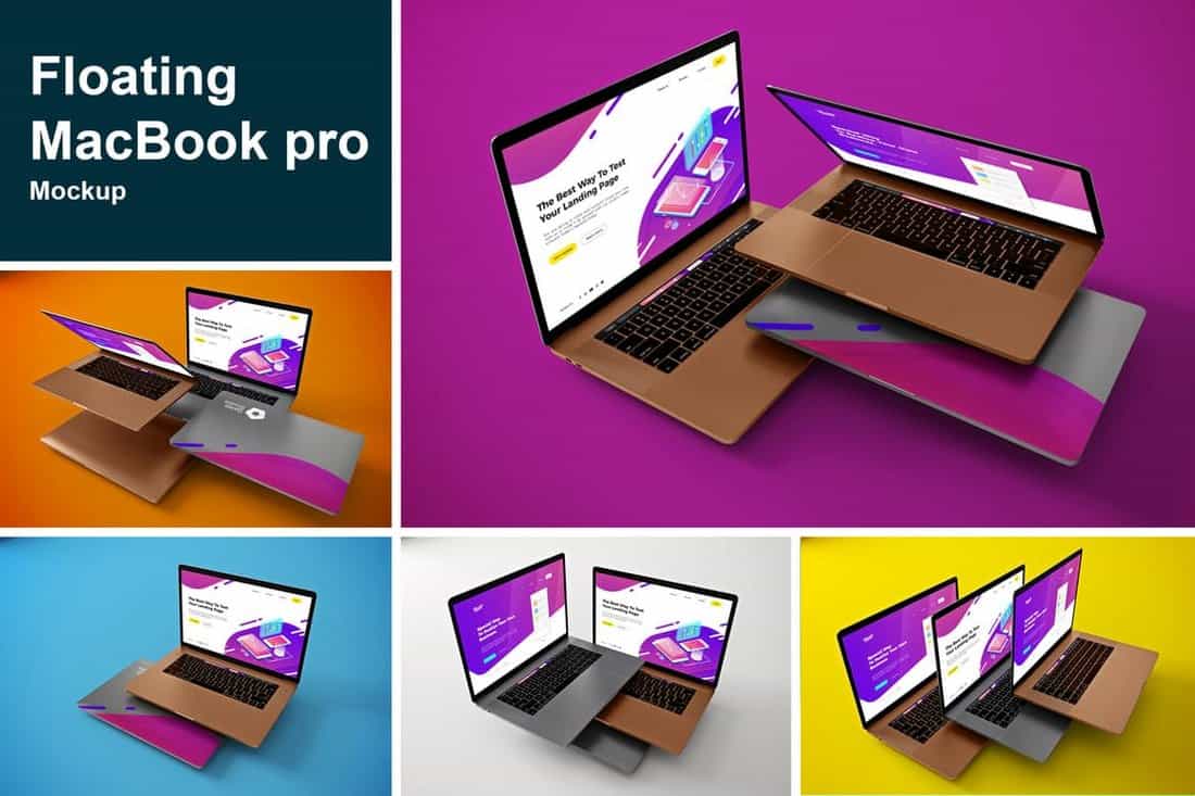 Floating MacBook Pro Laptop Mockups