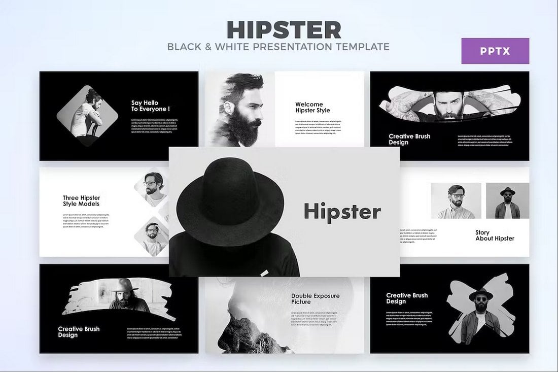 Hipster - Black And White Powerpoint Template