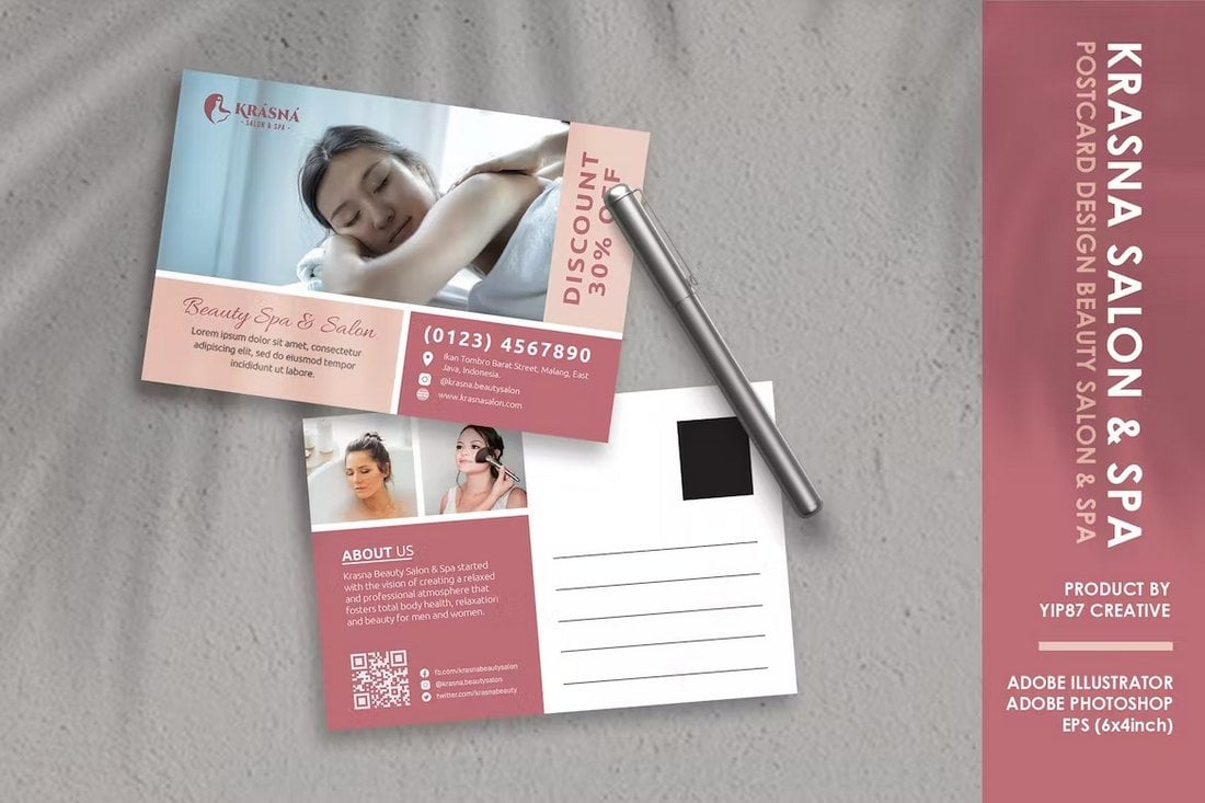 Printable Postcard Template for Beauty Salon