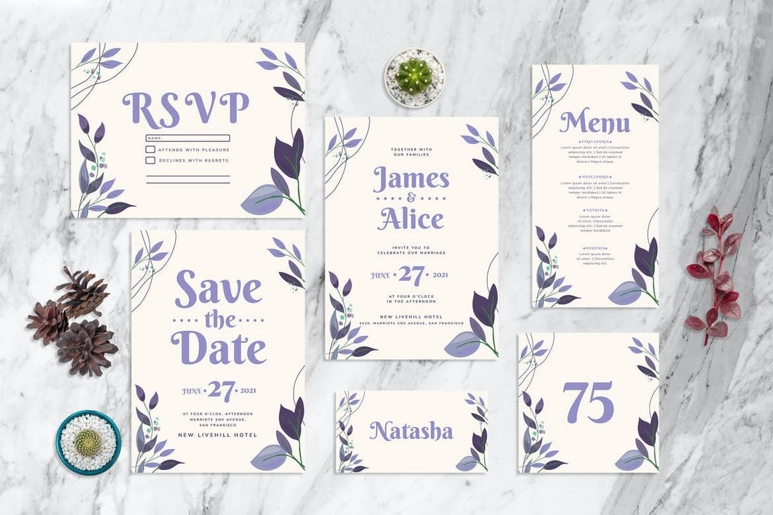 Purple Leaf - Wedding Invitation Templates