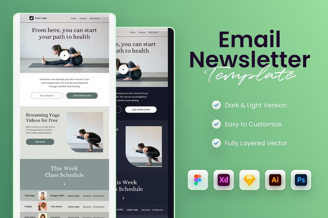 Yoga Email Newsletter Template for Adobe XD