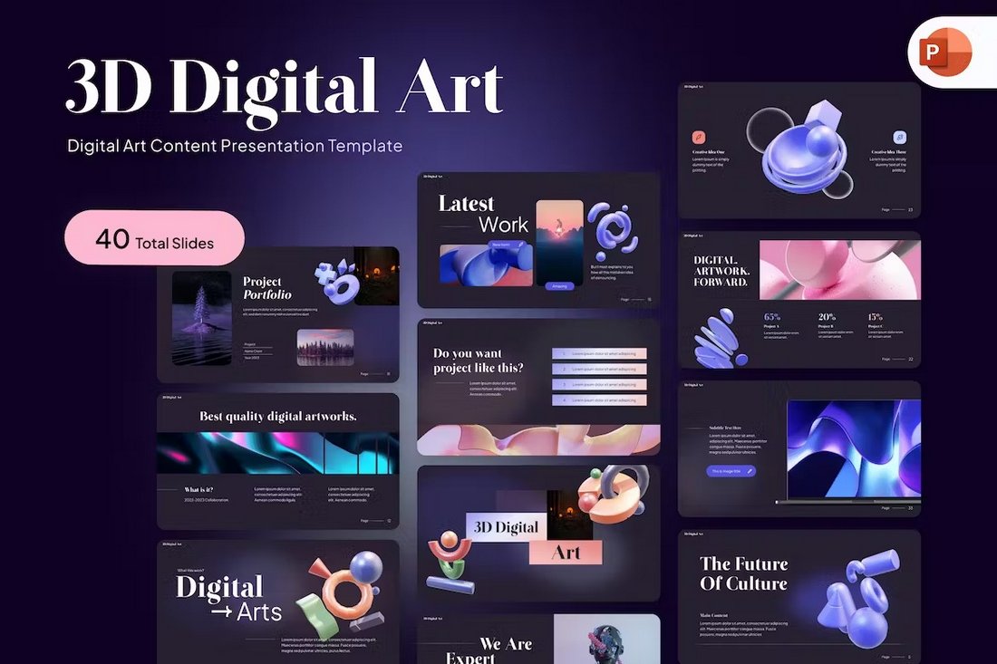 3D Digital Art Creative PowerPoint Template