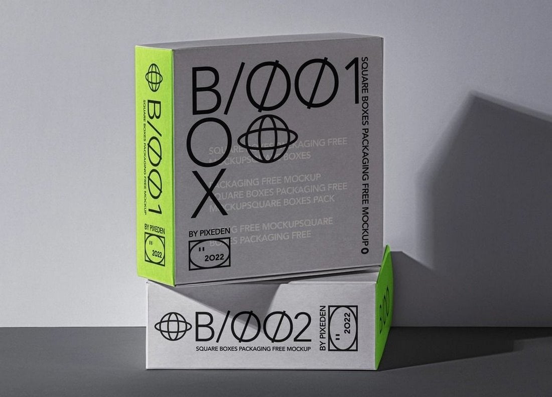 Free Square Box Packaging PSD Mockup