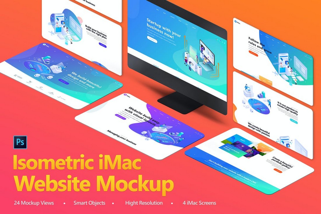 Isometric iMac Website Mockup Templates