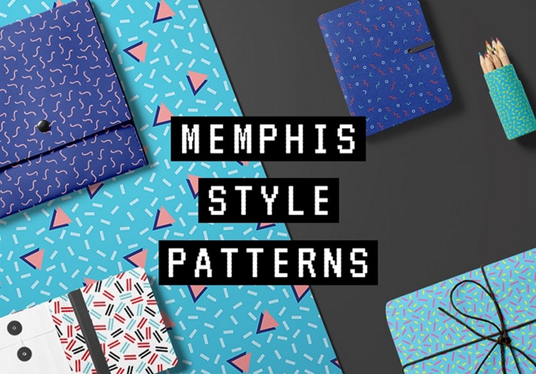 10 Free Memphis Seamless Patterns