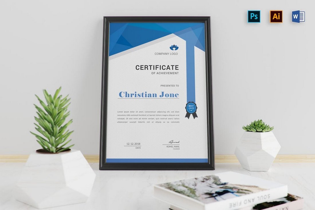 Award Certificate Template for Word & Photoshop