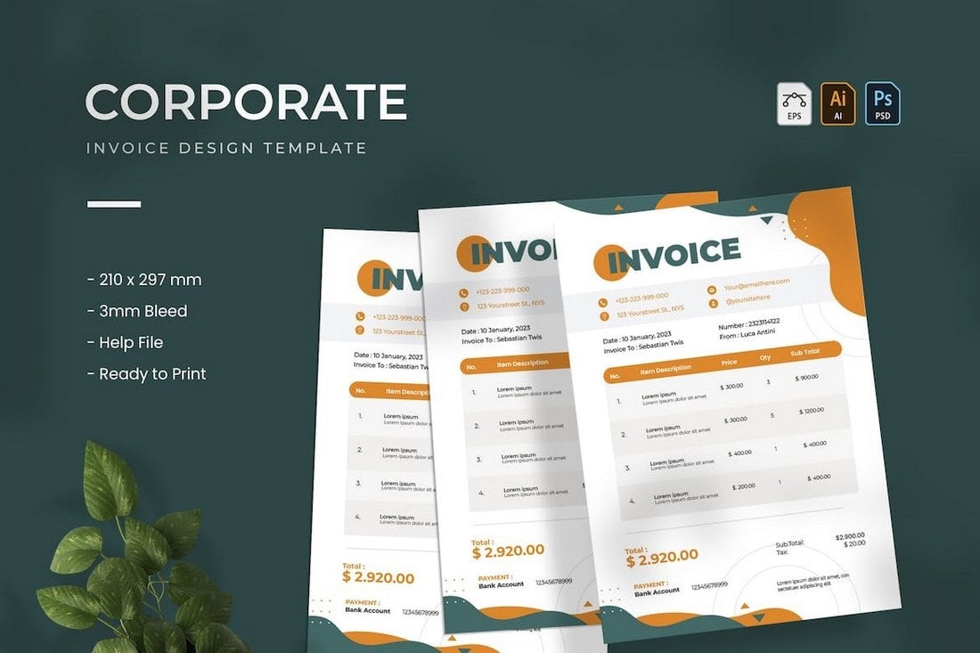 Corporate - Modern Invoice Template for Illustrator