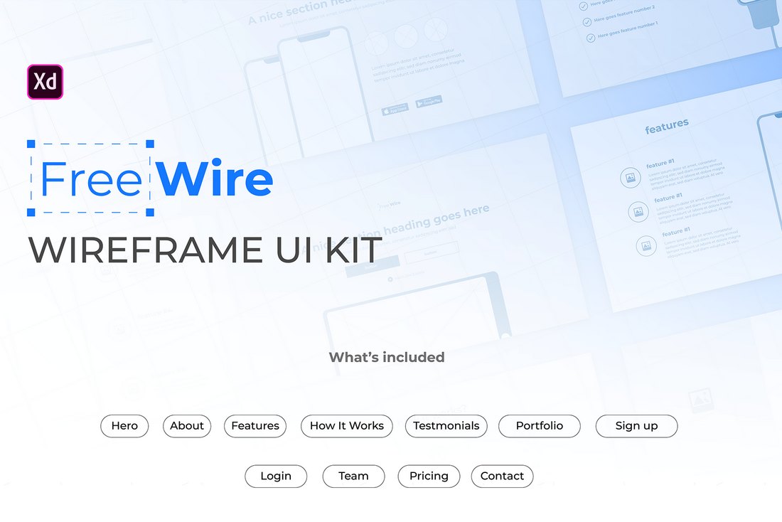 FreeWire - Free Wireframe Kit For Adobe XD