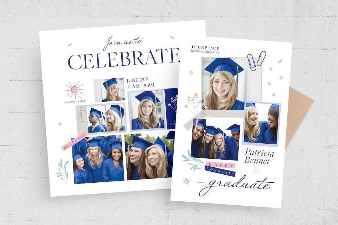 Graduation Photo Collage Postcard Template