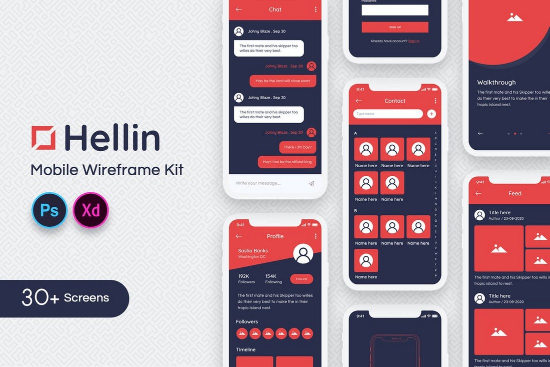 Hellin Mobile Wireframe Kit for PS & XD