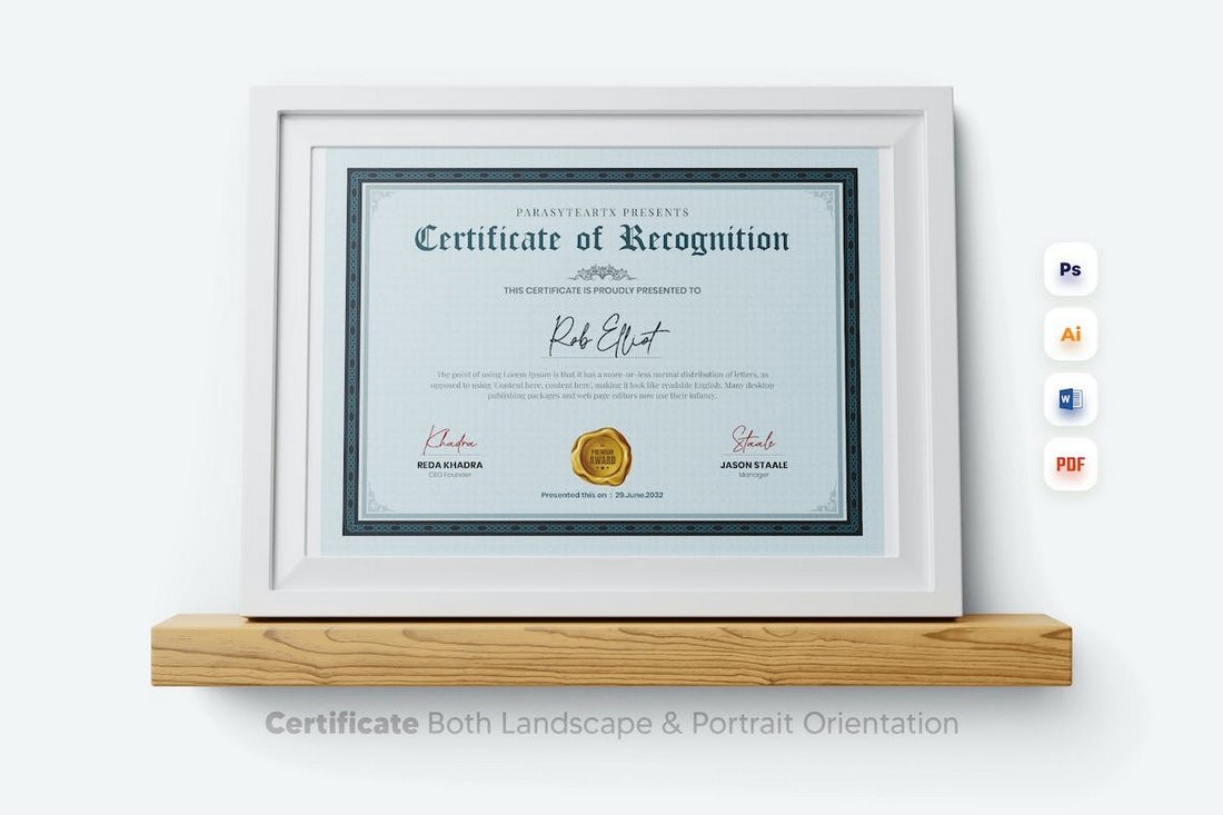 Landscape & Portrait Certificate Word Template