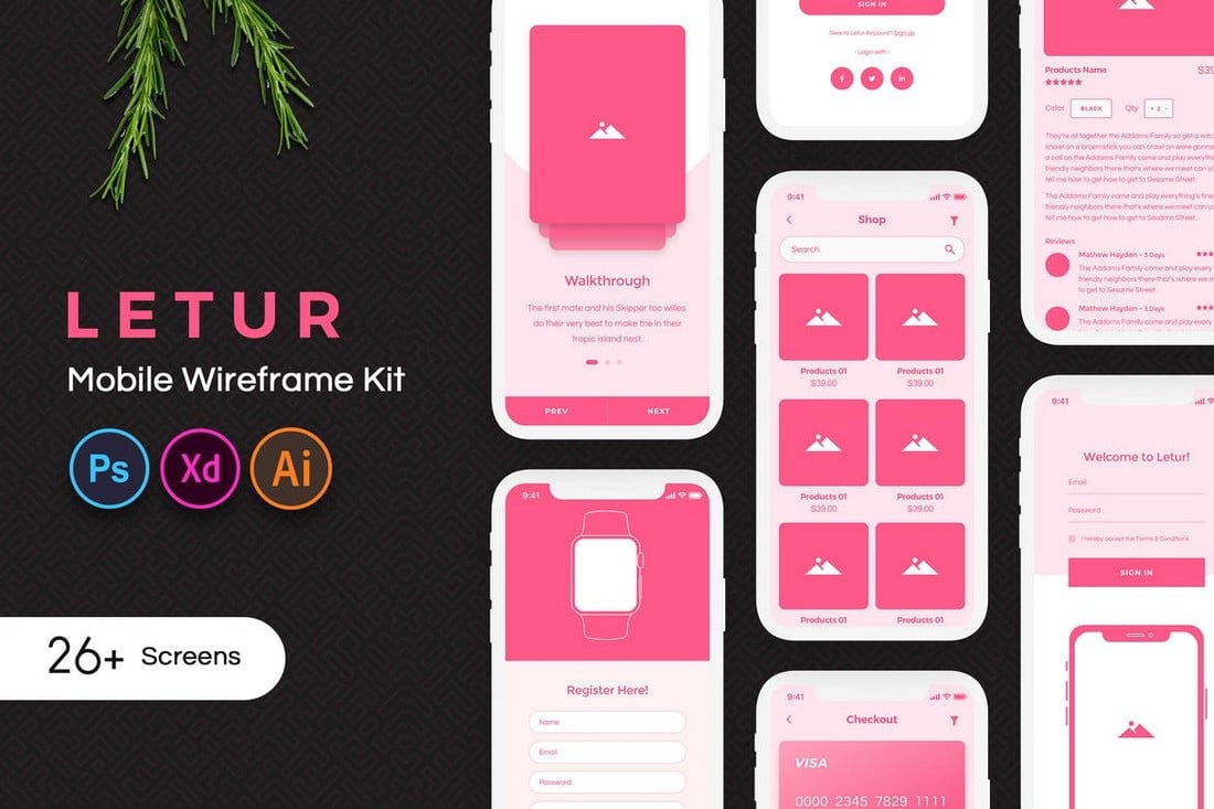 Letur - Mobile App Wireframe Kit