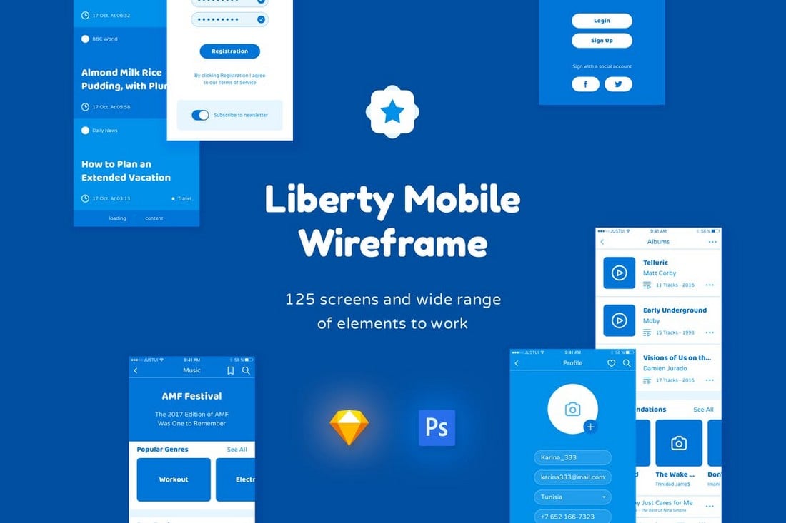 Liberty - Mobile Wireframe Kit Sketch & PSD