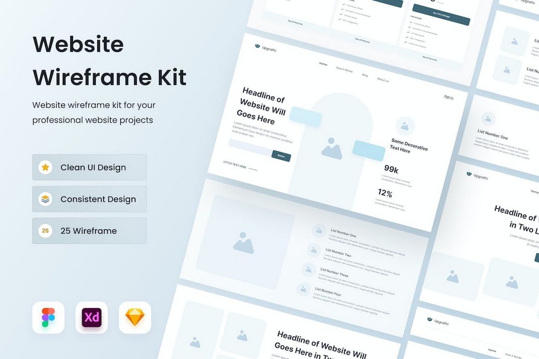 Modern Website Wireframe Kit for Adobe XD