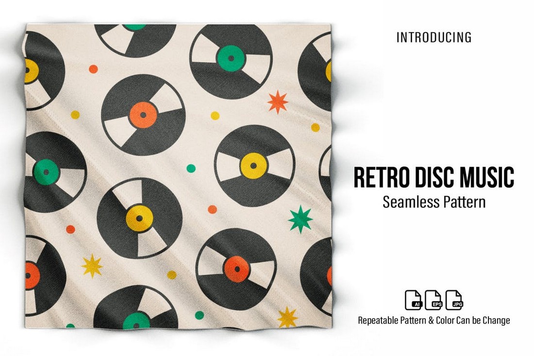Music Disc Retro Seamless Pattern