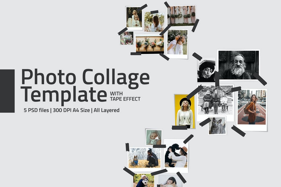 Photo Collage Template with Tape Effect
