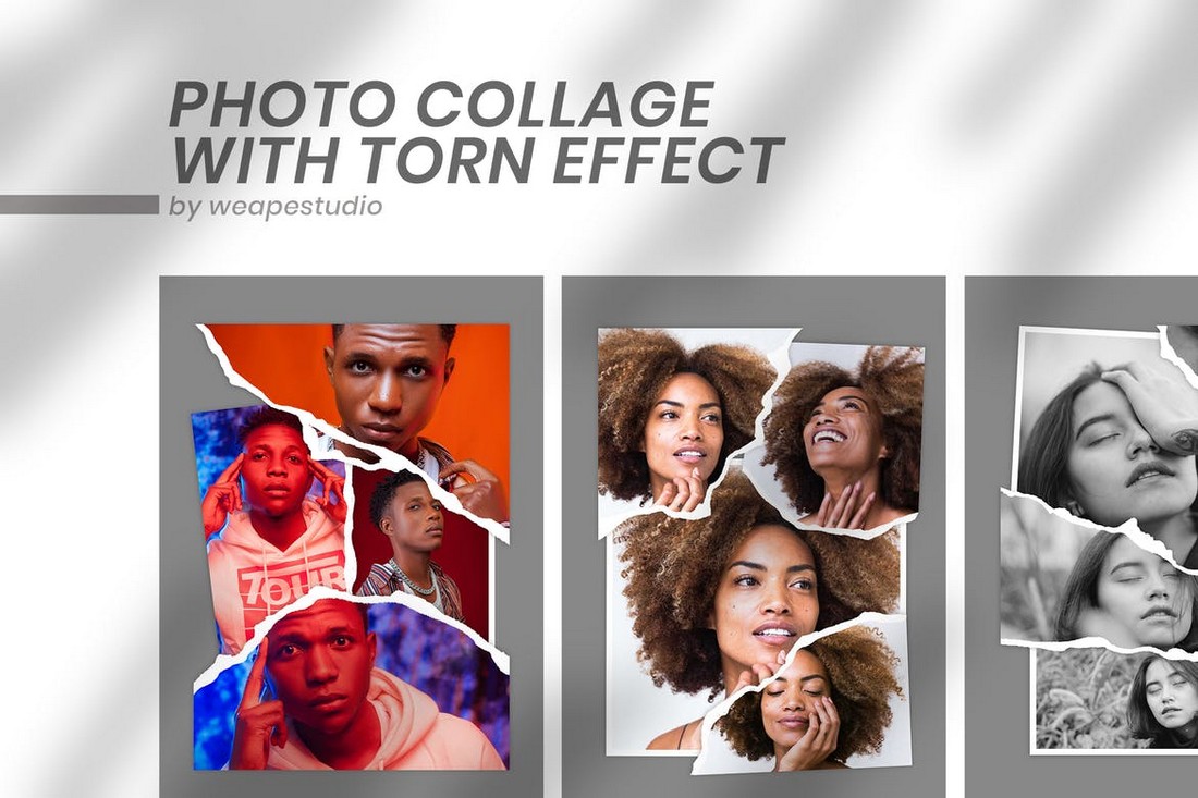 Photo Collage Template with Torn Effect