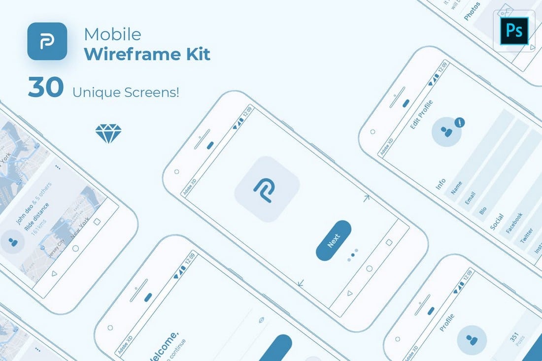 Pride - Minimal Mobile Wireframe Kit