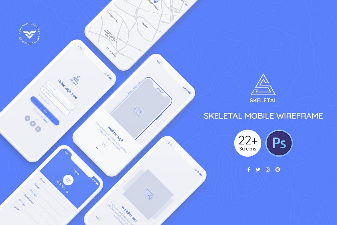Skeletal - Mobile Wireframe Kit PSD