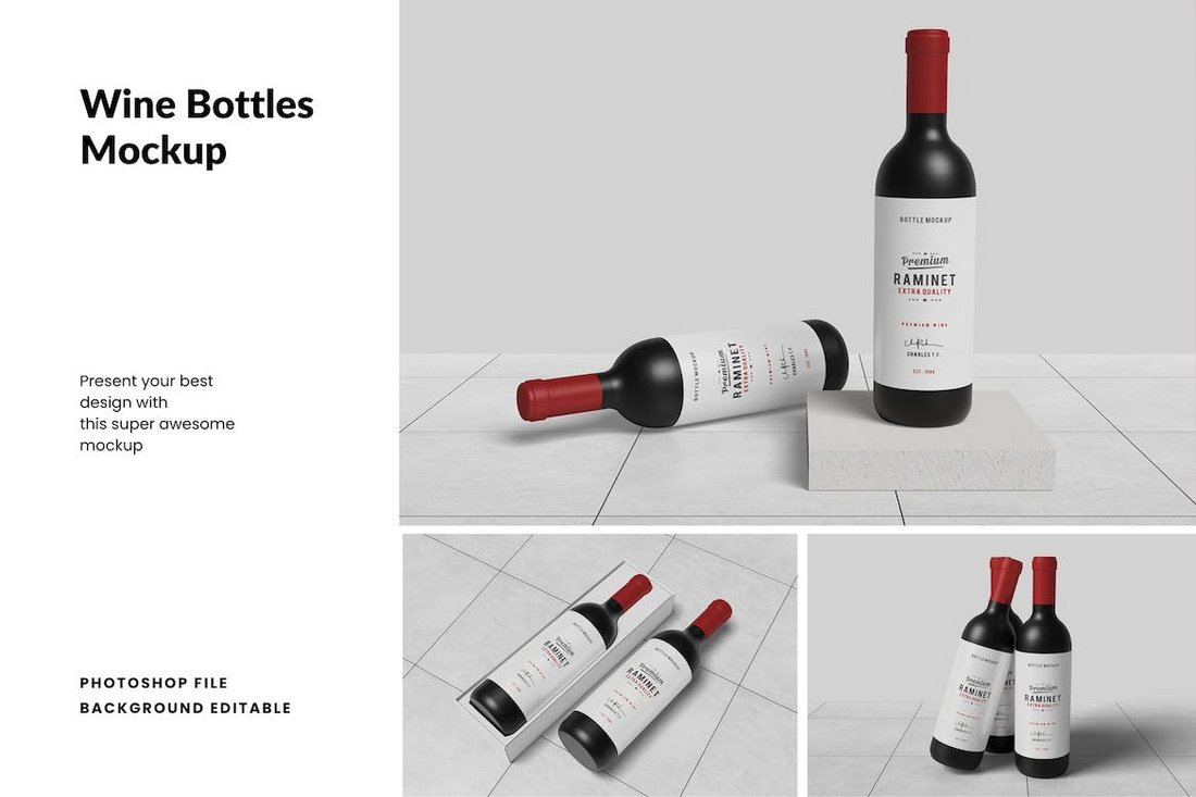 Wine Bottles Mockup