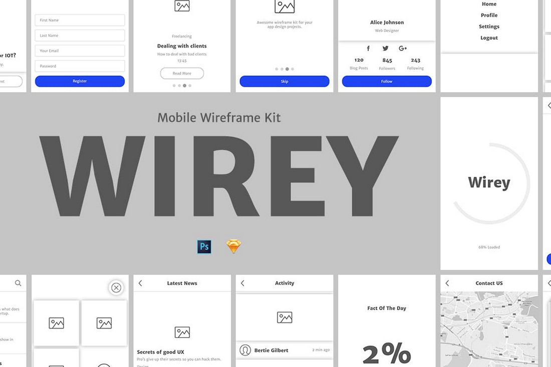 Wirey - Mobile App Wireframe Kit